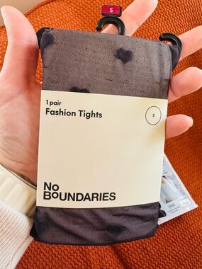 No Boundaries Gray Tights with Black Heart Print